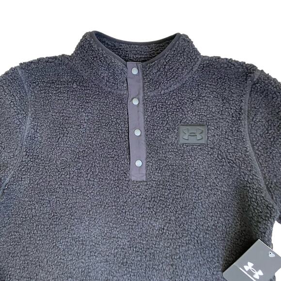 Under Armour Big Kids Sz YL Sherpa 1/4 Snap Pullover Solid Black Warm Cozy NWT - Picture 6 of 15